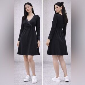 Majamas Black Wrap Dress Long Sleeve Minimalist Softcore Size M